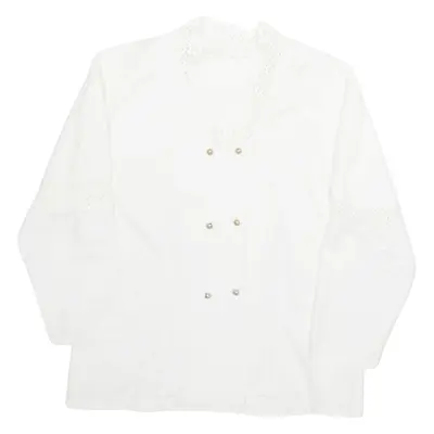 Womens Blouse White V-Neck Long Sleeve M