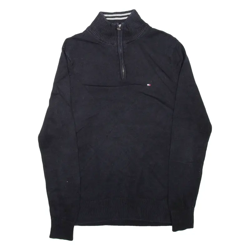 TOMMY HILFIGER Mens Jumper Blue 1/4 Zip Tight Knit M