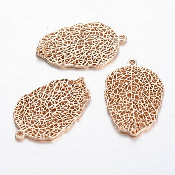 Hollow Leaf Light Gold Plating Brass Pendants