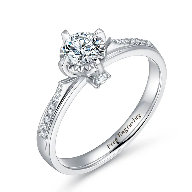 14K White Gold Round Cut Moissanite Engagement Ring