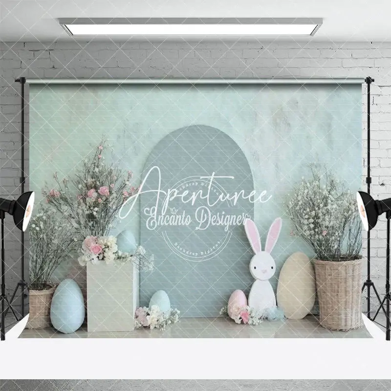 Aperturee Green Arch Bunny Eggs Floral Easter Photo Backdrop, 3X2FT(1MX0.6M), 14 USD, easter backdrops, ENHD2J90-M