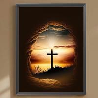 5D Diamond Arts Colorful Painting Kit, Cross & Cave Pattern DIY Diamond Arts Colorful Painting without Frame, Wall Art Decor ...