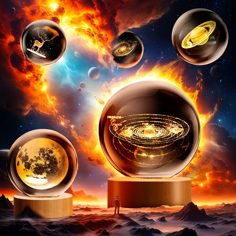 Set of 5 Space Series Glass Globe 2.64 inch Night Lights Saturn Moon Solar System Deer Bday Gift Astrophile Desk Lamp Home De...