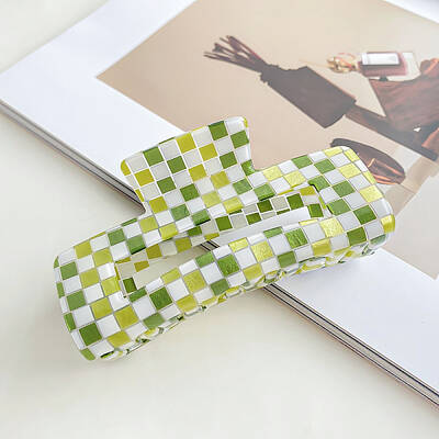 Checkered Cellulose Acetate Large Claw Hair Clips