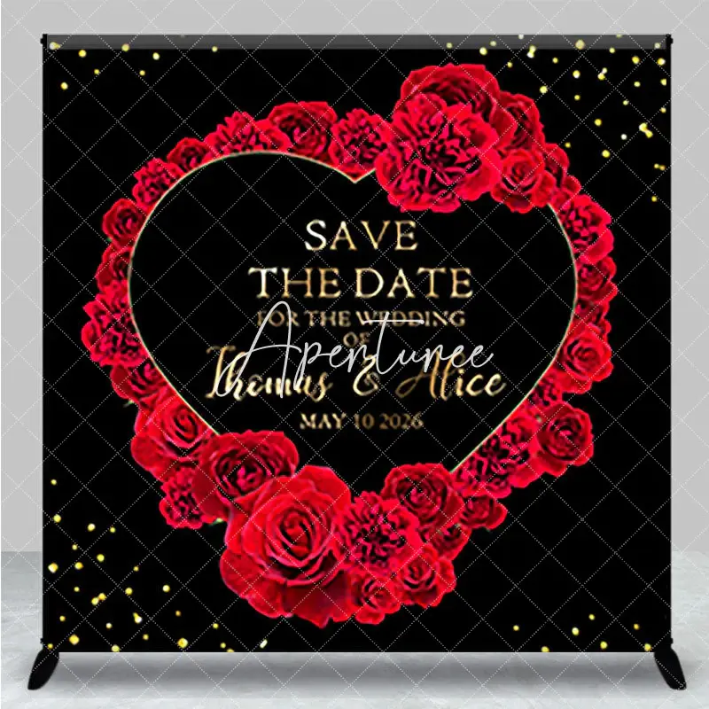 Aperturee Black Red Rose Heart Custom Name Wedding Backdrop, 3X3FT(1X1M), 15 USD, custom wedding backdrops, DZYM0Z34-O