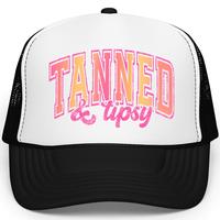 Summer Tanned & Tipsy Pink and Orange Graphic Trucker Hat for Women and Teens - Trendy Girly Adjustable Cap - Cute Summer Sna...