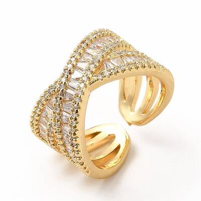Cubic Zirconia Criss Cross Open Cuff Ring