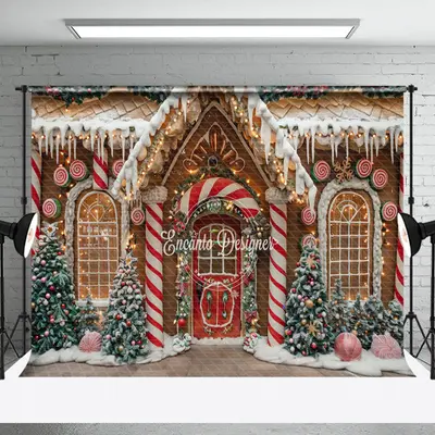 Gingerbread House Candy Cane Xmas Photo Backdrop - Aperturee