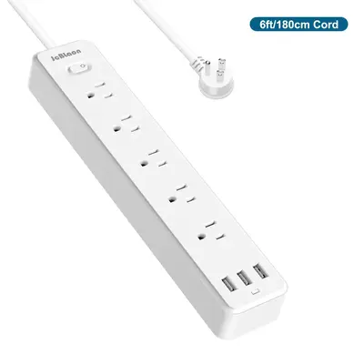 Surge Protector Power Strip, Flat Plug Extension Cord with 3 USB Ports and 5 AC Outlets, Outlet Extender Suitable for Home, T...