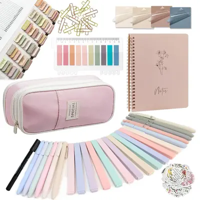 Bible Study Supplies Set, 1 Set Including Notebook & Pen Case & Highlighter & Sticky Note & Pen & Sticker & Clip & Maker & Ta...