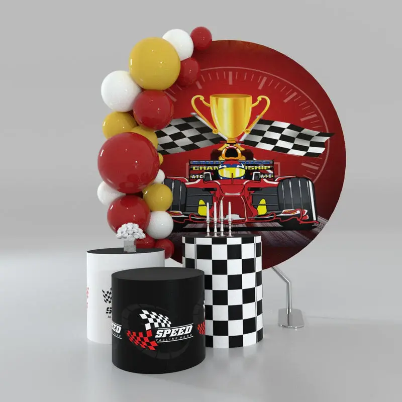 Aperturee Racing Car Theme Red Circle Backdrop Kit For Birthday | Round Backdrop Cover Diy | Circular Birthday Backdrop Cover...