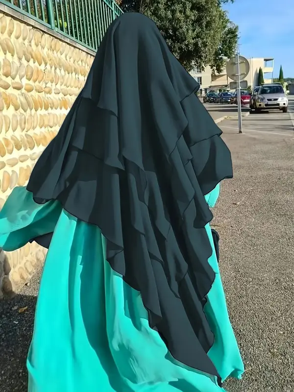 Women's Solid Color Tiered Layer Khimar, Modest Fashion Comfort Breathable Khimar for Women, Women's Hijab for All Seasons