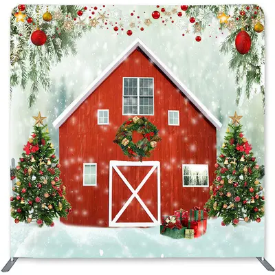 Aperturee Red House And Tree Fabric Backdrop Cover for Christmas - Aperturee