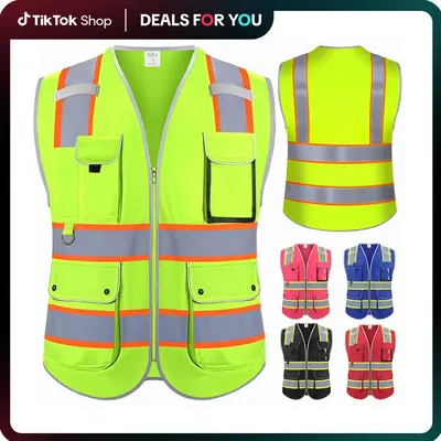 Reflective Safety Vest for Men Women, High Visibility Safety Vest with 8 Pockets Zipper Front, Meets ANSI Standards High Visi...