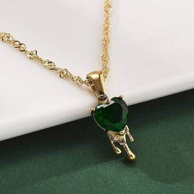304 Stainless Steel Green Cubic Zirconia Pendant Neckalces for Women