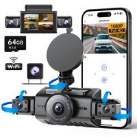 4-Lens Car Camera with 64GB Memory Card, Car DVR 3.0 Inch Night View Car Recorder, Wifi Car Dashcam, 1 Set 360° Swivel Came...