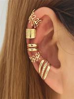 5pcs/set 2025 New Trendy Elegant Hollow Out Ethnic Pattern Design Cutout Vintage Ear Clips, Ball Party Earrings without Pierc...