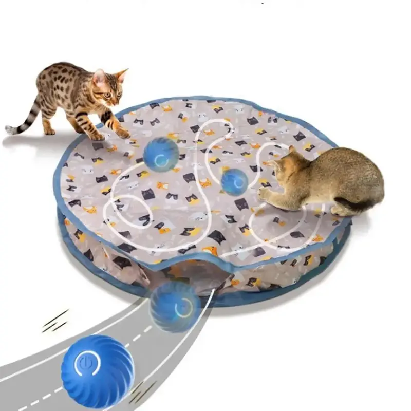 Interactive Cat Toy Set, 3 Counts/set Hide and Seek Game Interactive Cat Jumping Rolling Toy Ball & Play Mat, Stimulate Cat H...