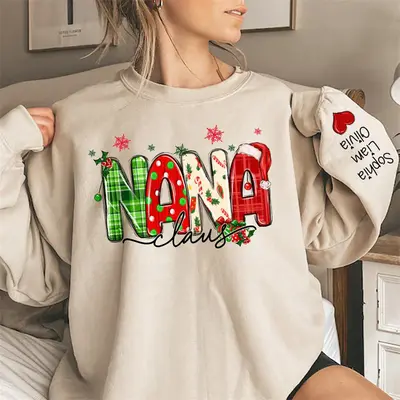 Plaid Nana And Kids Claus Custom Christmas Sweatshirt - Aperturee