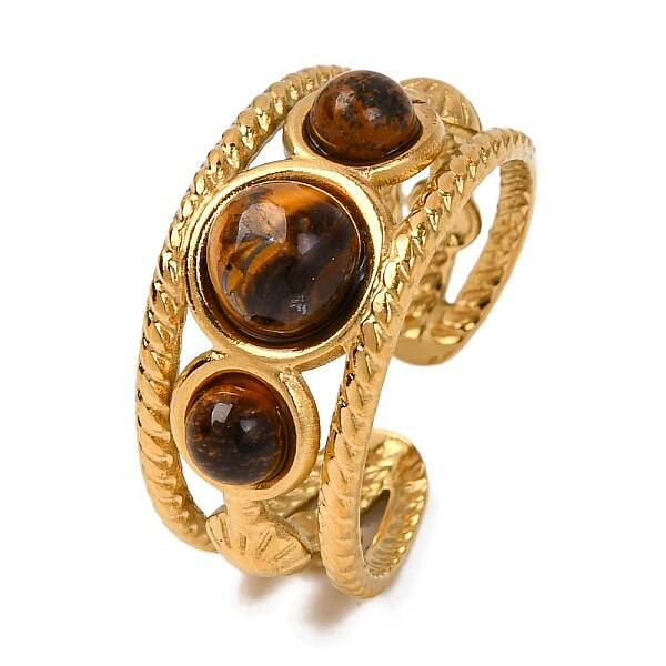 Round Natural Tiger Eye Finger Rings
