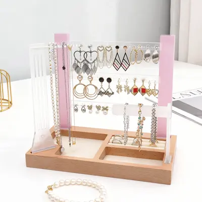 pink 3 tier acrylic jewelry organizer stand for earrings
