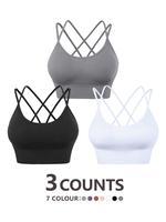 Women's 3pcs Solid Criss Cross Backless Bra, Soft Comfortable Breathable Wireless Bra, Lingerie for All Seasons, Underwear fo...