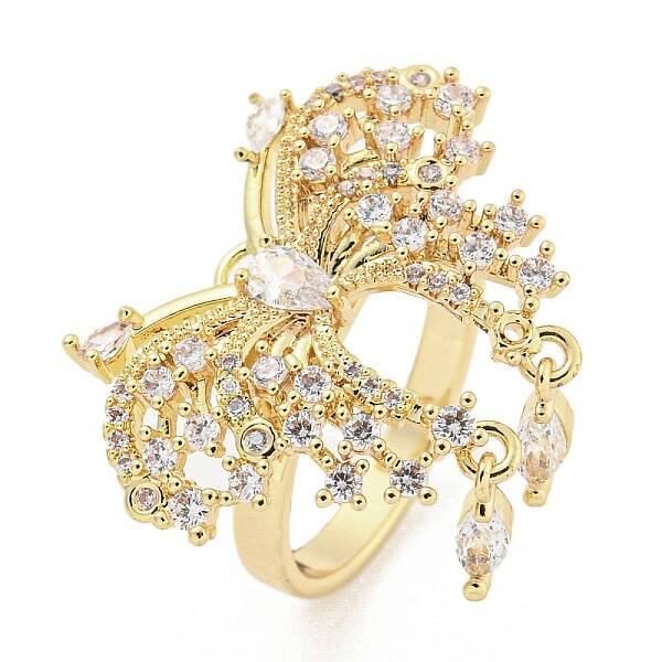 Brass Micro Pave Cubic Zirconia Cuff Rings