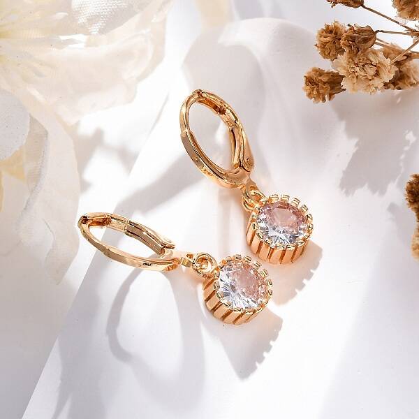 Brass Micro Pave Clear Cubic Zirconia Leverback Earrings