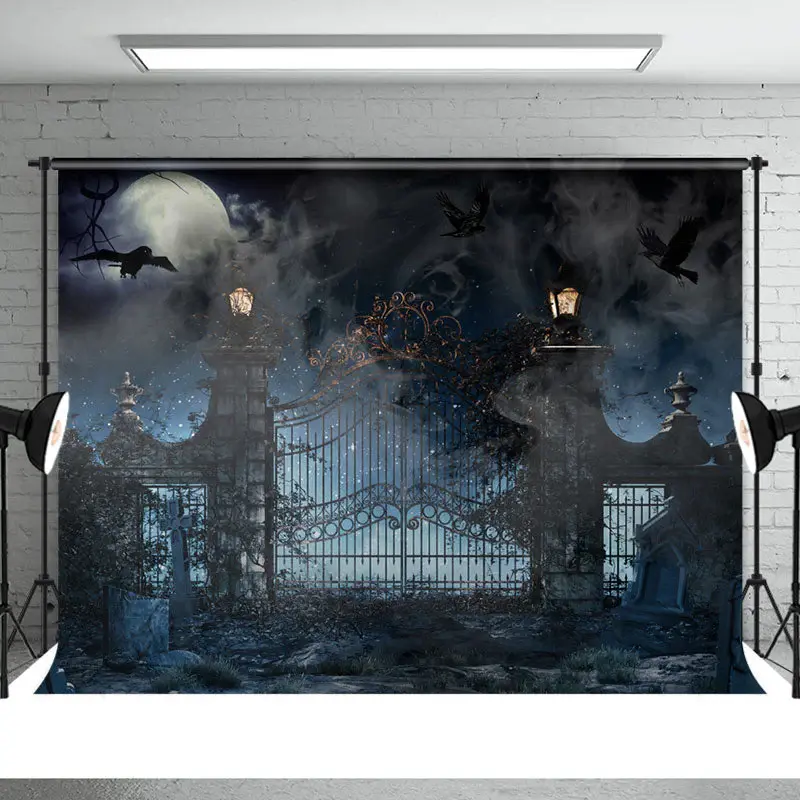 Horrible Bat With Foggy House Tomb Halloween Backdrop - Aperturee