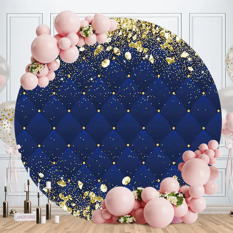 Aperturee Pink Glitter Round Navy Blue Birthday Backdrop | Round Backdrop Stand Covers | Round Backdrop Cover Diy | Circle Ba...