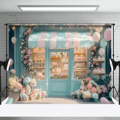 Aperturee Blue Fairy Dessert Shop Floral Cake Smash Backdrop, 3X2FT(1MX0.6M), 14 USD, birthday cake smash backdrops, NYHD1J25...
