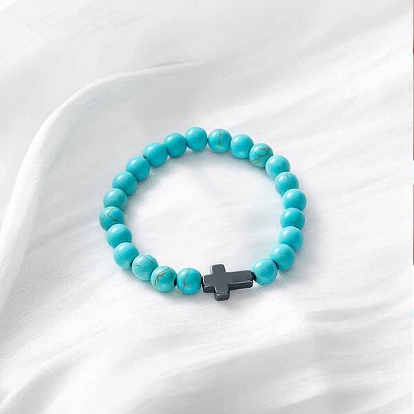 Round Synthetic Turquoise Beaded Stretch Bracelets