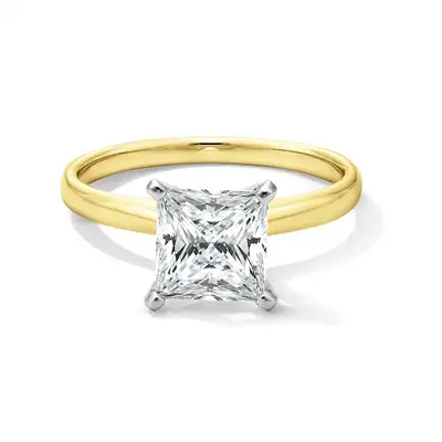14K Gold Princess Cut Lab Created Diamond Engraving Solitaire Engagement Band D VVS1-VS1 3EX IGI Certified