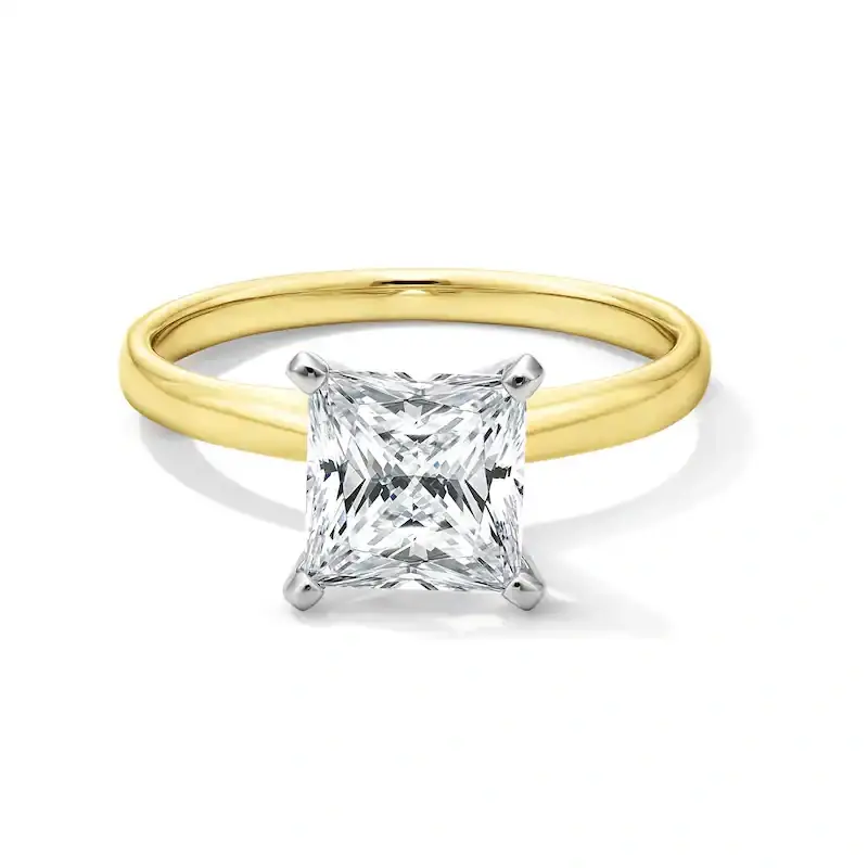 14K Gold Princess Cut Lab Created Diamond Engraving Solitaire Engagement Band D VVS1-VS1 3EX IGI Certified