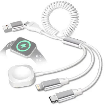 Cugunu 3-in-2 Retractable Charging Cord for iWatch iPhone & iPad - USB/Type-C to Lightning Multi Charger Cable - 6 Feet Lengt...