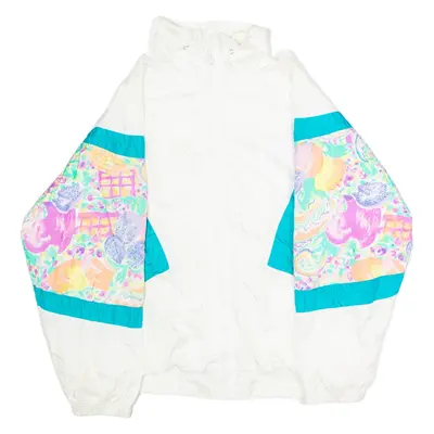 Mens Shell Jacket White Nylon 90s Crazy Pattern L