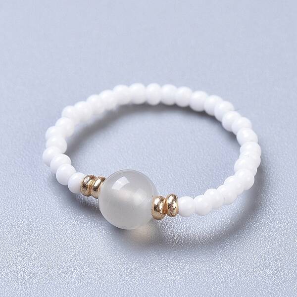Natural White Moonstone Stretch Rings