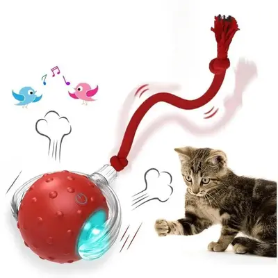 Cat Toy wiith 3 Adjustment Modes, Smart Automatic Moving Cat Ball Toys with Speedy Tail & Chirping Sound, Fun Toy for Indoor ...