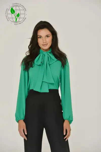 Emerald Green Long Sleeve Mandarin w/ Removable Bow | Size: M | Color: #50C878