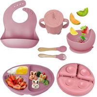 Baby Feeding Set,6 Piece，Baby Led Weaning Supplies with Suction Bowl Divided Plate, Toddler Self Feeding Dish Set with Spoo...