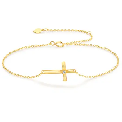 14K Gold Moissanite Cross Charm Bracelet