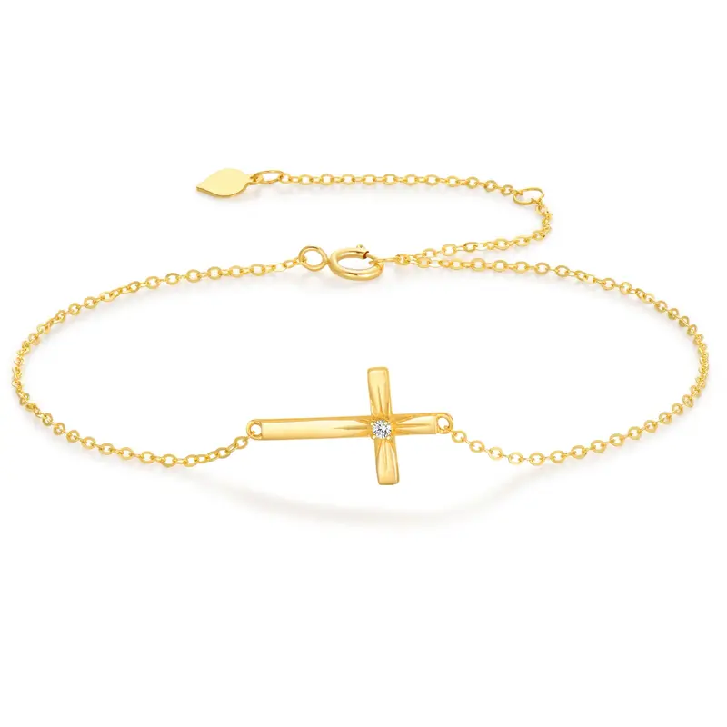 14K Gold Moissanite Cross Charm Bracelet