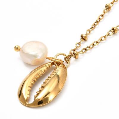 Cowrie Shell & Natural Pearl Pendant Necklace for Teen Girl Women