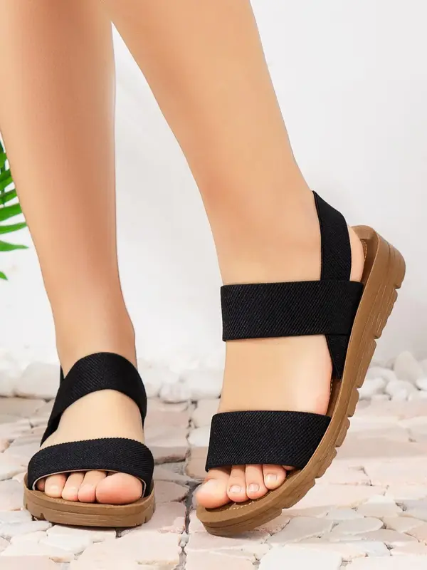 Women's Fashion Solid Color Flat Sandals, 1 Pair Casual Comfortable Open Toe Sandals for Daily Wear, Summer 2024 Lightweight ...