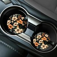 Flower Pattern Car Cup Holder Coaster, Round Anti-slip Car Cup Holder Pad, Car Interior Decoration Accessories for Women & Me...