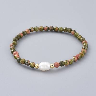 Natural Unakite Beads Stretch Bracelets
