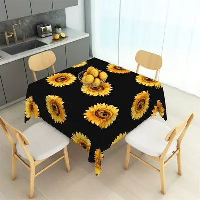 Yellow Sunflowers Black Repeat Square Tablecloth - Aperturee