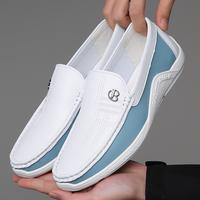 Summer leather shoes, soft leather men's shoes, soft soled men's business casual white shoes, British fashion set shoes, bean...