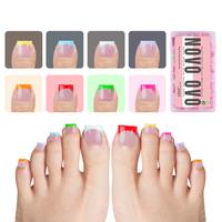 NOVO OVO French Tip Press on Toe Nail Tips MIXED COLOR, Sharp Square Pre-Designed Soft Gel False Toenail Extension, Pre-appli...