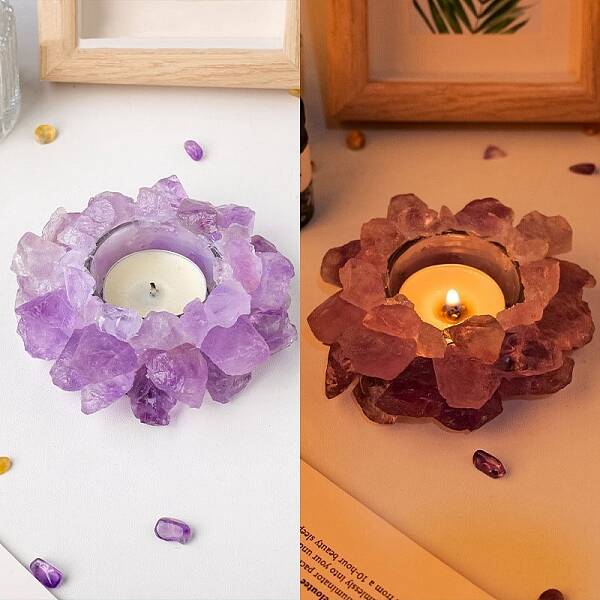 Natural Raw Amethyst Candle Holders